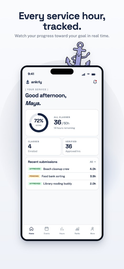 Ankrly app home screen